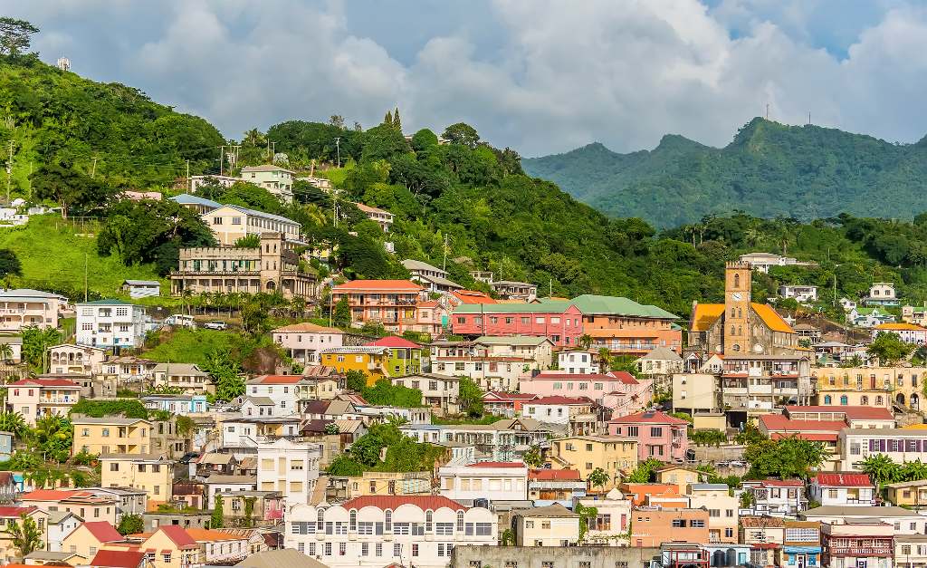 view of hillside town in Grenada.