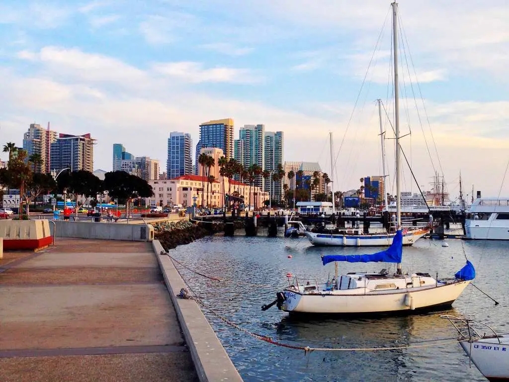 boats in the harbor in San Diego.