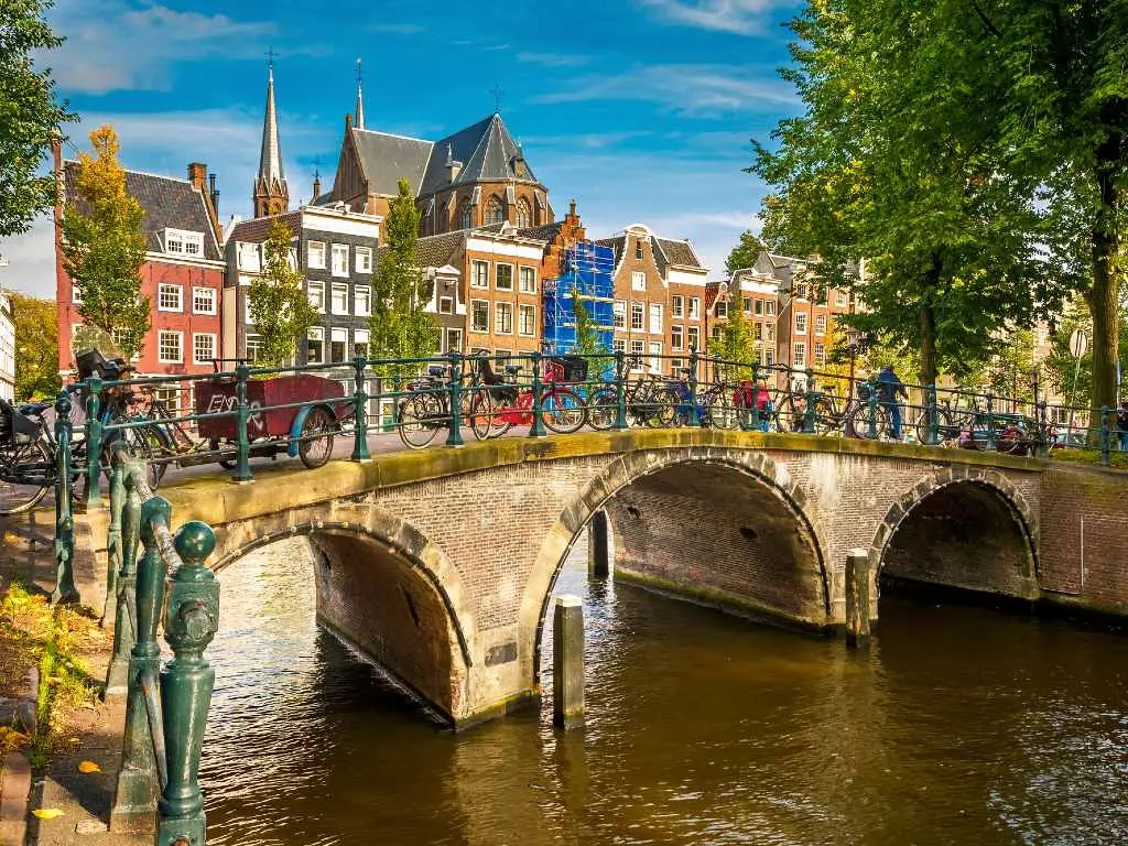 bridge in Amsterdam with buildings in the background