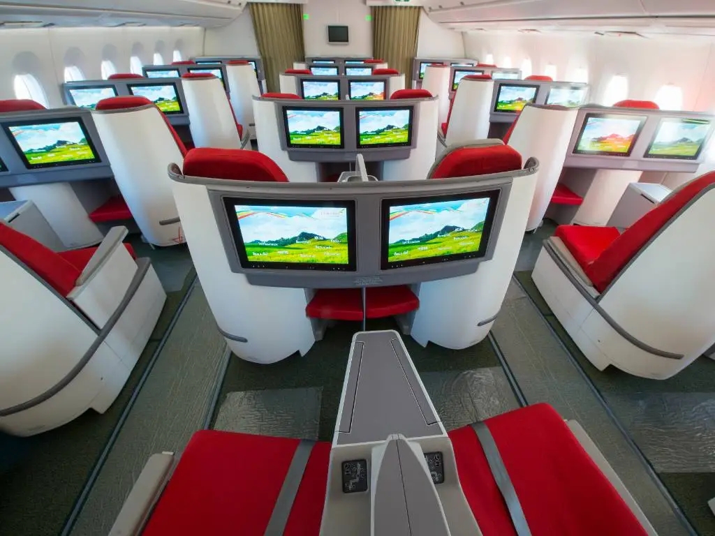 View of Ethiopian Airlines Business Class on plane.