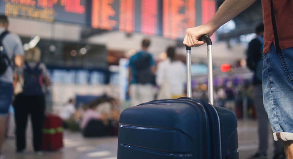 closeup of suitcase at airport