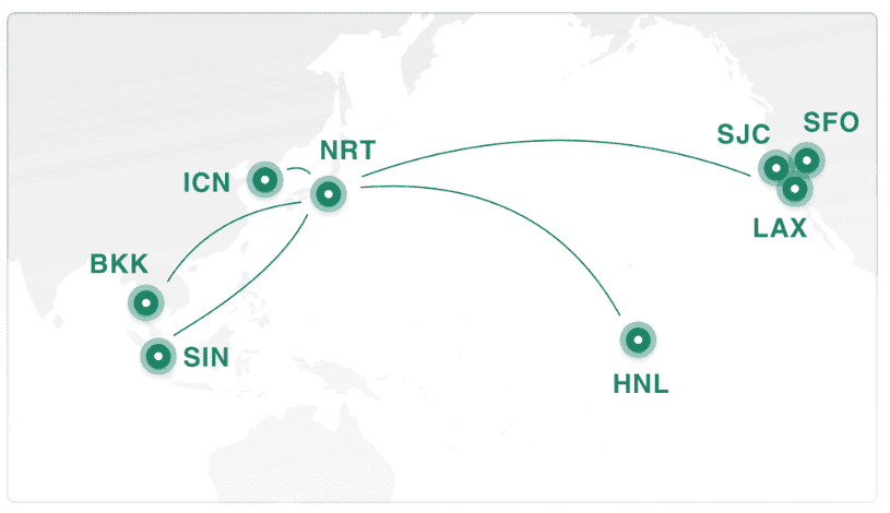 ZIPAIR route map.